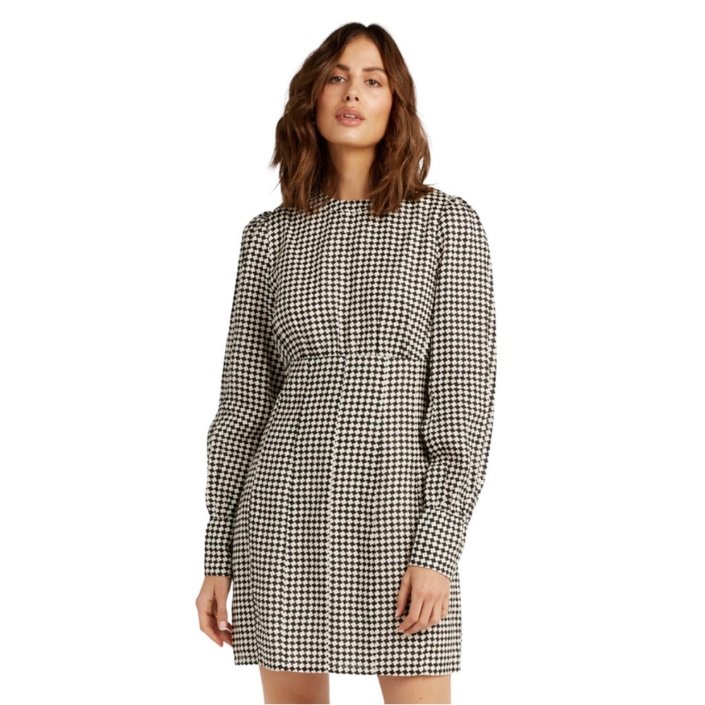 DISSH Gaia Houndstooth Sleeved Dress Linen